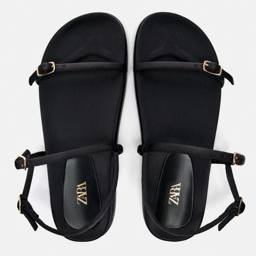 Zara Womens Black Strappy Sandals With Buckle Detail